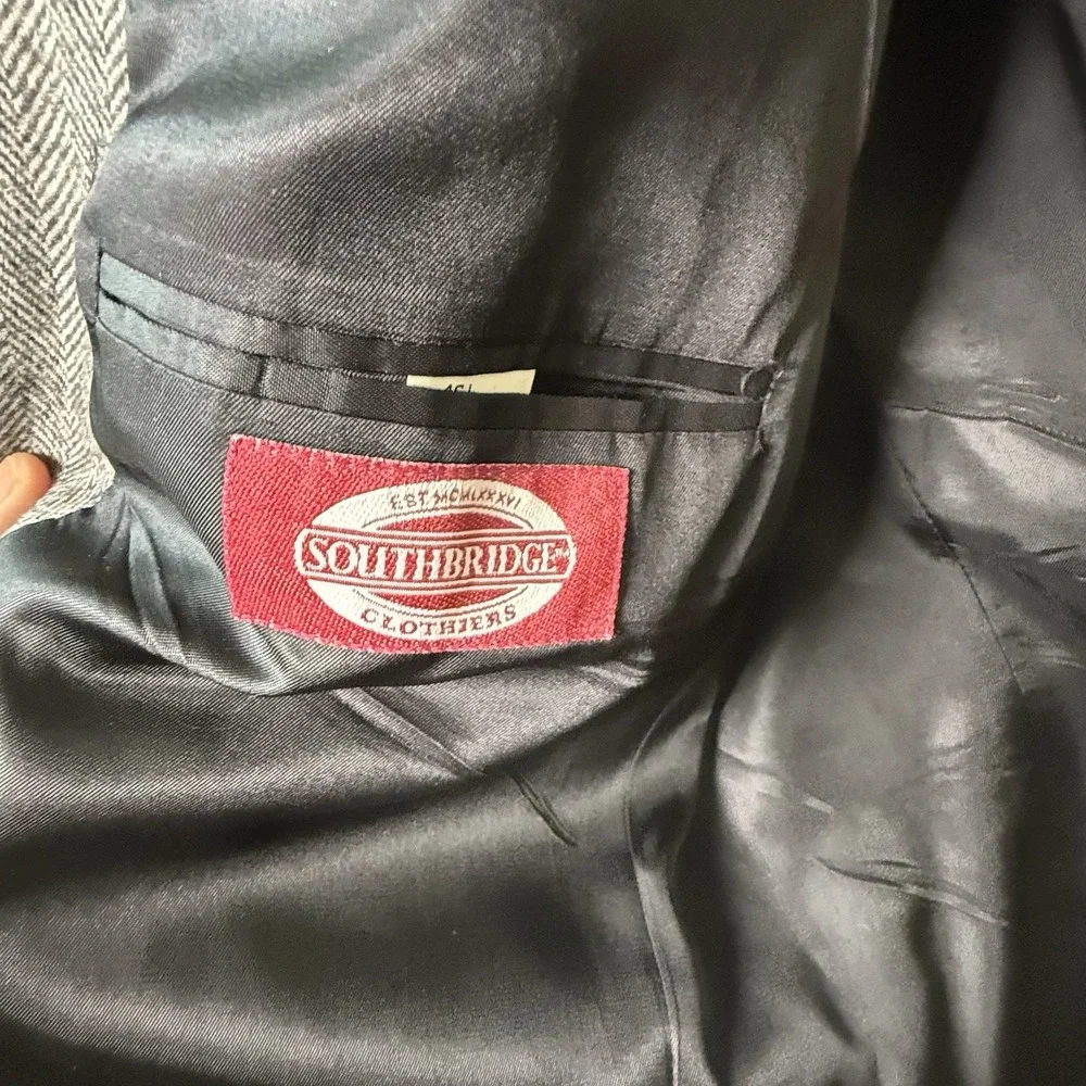 Southbridge Blazer Mens 46L Gray Herringbone Wool Camel Hair Sport Coat